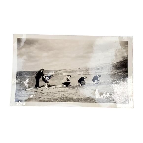 Vtg Friends Playing Leap Frog Near Lake Original Monochrome Photo Found Snapshot - Picture 1 of 4